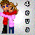 Pixelated character with brown hair and blue eyes wears red coat, pink scarf, dark pants; right hand raised near face against light gray background.