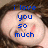 Pixelated image of a person's face with blue text overlay reading 'i love you so much' in lowercase letters.