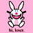 Pixelated bunny with blue eyes, pink nose, and wide red mouth on pink background; green text 'Original Icons .com' on dark green below