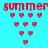 Red 'summer' text above red pixel hearts on cyan background with green gradient overlays in four variations.