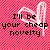 Pixelated image with pink checkered background, black text reading "I'll be your cheap novelty," and white heart outline.