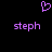 Purple pixelated heart symbol above two identical purple text labels reading 'steph' on a black background.