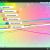 Pixelated static image with gradient background transitioning from green to pink, featuring horizontal bars of varying colors and shapes.