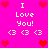 Pixelated pink background with repeated white text "I Love You!" and heart symbols in red, arranged symmetrically.