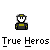 A pixelated character icon with a gray helmet and yellow accents appears above repeated text strings in black and yellow on a gray background.