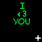 Green text 'I <3 YOU' repeated in a on black background with white star-like shapes scattered across the scene