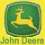 Green square icon with rounded corners on yellow background, featuring a golden deer silhouette and 'John Deere' text below.
