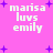 Pixelated text 'marisa luvs emily' on pink background with purple stars, four identical copies arranged in a pattern