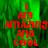 Red pixelated text reads "I AM AMAZING AND COOL" over a green abstract background with visible motion blur effects.