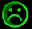 Green circular icon with sad face expression, showing pixelated variations across three of six icons each
