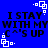 Blue background with black text repeating 'I STAY WITH MY C^'S UP' and white pixelated square animations at corners.