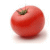Two red tomatoes with green stems on white background, one displaying green text below it.