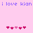Pixelated text 'i love kian' in purple on pink background with two of pink hearts below