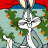 A 48x48 pixel animated contact sheet showing two frames of a Looney Tunes character in motion, with the left frame depicting a white rabbit-like figure and the right frame showing a red cartoon devil character.
