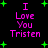 Pixelated text reads "I Love You Tristen" in pink on black background with green plus signs, two identical copies arranged vertically.