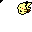 Pixelated yellow creature with red eyes and brown accents appears in multiple poses across a gray background, showing varied expressions and body positions.