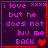 Purple background with red border displays pink text reading 'i love xxxx but he does not luv me BACK' and a red heart symbol.