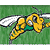 Pixelated yellow insect with green accents and white wings on a green background, angled diagonally left to right.