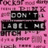 Pixelated pink background with two black rectangular text boxes containing gray pixelated letters reading "DON'T" and "LEVEL ME".