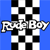 Static pixel art icon featuring a black-and-white checkered pattern with blue sidebars and stylized text reading "Rude Boy" in white block letters with gray outlines.