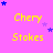 Yellow text 'Chery Stokes' on pink background with blue and purple stars scattered across, some stars move between frames.