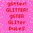 A static image with a bright pink background filled with white pixelated dots, displaying repeated red text variations of 'glitter!' and 'Rule5' in different cases.