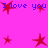 A bright pink background displays repeated blue text "I love you" and red star shapes in various sizes and positions.