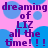 Pixelated text reads "dreaming of LIZ all the time!!!" over a pink background with blue circles, repeated in four identical quadrants.