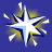 A pixelated starburst with white, light blue, dark blue, and yellow-green segments radiating from a central point against a solid blue background.