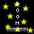 Black background with yellow stars and vertical white text reading "BOOM" flanked by dotted lines.