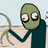 Pixelated green character with large eyes holds a palm frond on sandy beach, text reads "I hope you like..... SAND!!!!!" in purple.