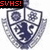 Two identical pixelated shield-shaped icons with blue and white heraldic designs, each featuring a lion rampant, floral emblems, and decorative borders.