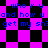 Pixelated text 'who r u and how u get my sn?' repeated over a black-and-purple checkered background with shifting diamond patterns.