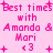 Pixelated pink text on light pink background reads 'Best times with Amanda & Mari' plus symbols and variations across four repeated sections.