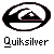 Static pixel art icon featuring a stylized wave logo inside an oval frame above the text "Quiksilver" in blocky font on gray background.