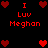 Red pixelated text and heart symbols on black background, with text reading 'I Luv Meghan' and heart arrangements changing across frames.
