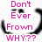 A pixelated image with pink text and black curved lines forming a smiley face outline, displaying two phrases about love and smiles.