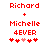 Red pixelated text and symbols arranged in a with two identical static frames showing 'Richard + Michelle 4EVER' and heart icons