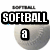 six softballs with text overlays and heart symbols, each softball textured and gray with a black border, text in bold white letters on black rectangles