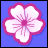 Pixelated flower with five white petals and magenta outlines on a solid blue background.