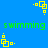 Blue background with yellow square-based icons and green 'swimming' text in two