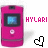 Two identical pink mobile phone icons with blue screens, each paired with a heart symbol; one heart is black outline and the other is solid pink.