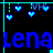 Animated pixel art featuring the name 'Lena' in blue and cyan text with hanging heart shapes against a black background.