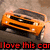 Animated orange car with headlights on, held by a hand against a blurred background, red text "I love this car" appears below.