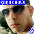 Four pixelated display a person wearing dark sunglasses and a white shirt, with text above each reading 'FAPICHULO' in blue or red block letters