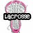 Four pink lacrosse sticks with white mesh nets arranged in a , each overlaid with black text boxes containing partial words