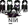 Animated contact sheet of pixel art characters with repeated "NIN" text, featuring character sprites and large red/black "NIN" lettering across multiple frames.