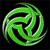 Four circular swirling patterns in green, purple, and lavender on black backgrounds with one gray