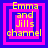 Four identical pixelated squares with layered borders display yellow text reading "Emma and Jills channel" on a pink background.