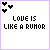 A 5x4 contact sheet of pixel art frames showing an animated text sequence about rumors and truth, with heart symbols in the top-left corner of each frame.
